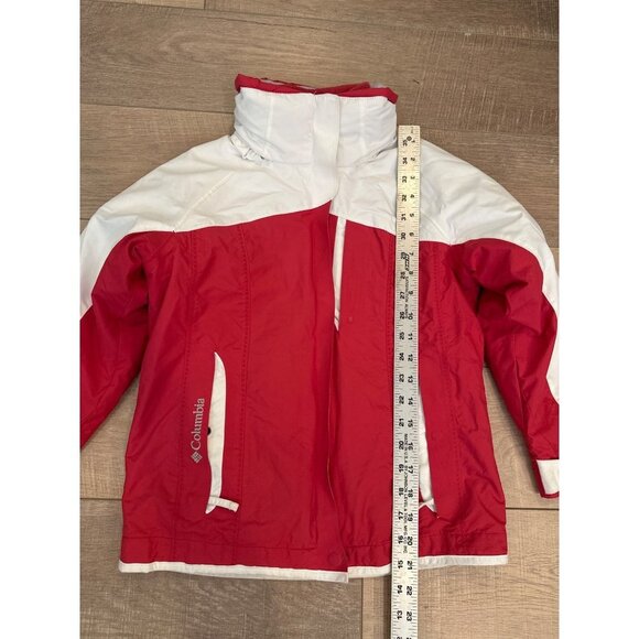 COLUMBIA GIRLS WHITE AND PINK SKI JACKET HOODED MEDIUM 7/8 - Picture 9 of 12